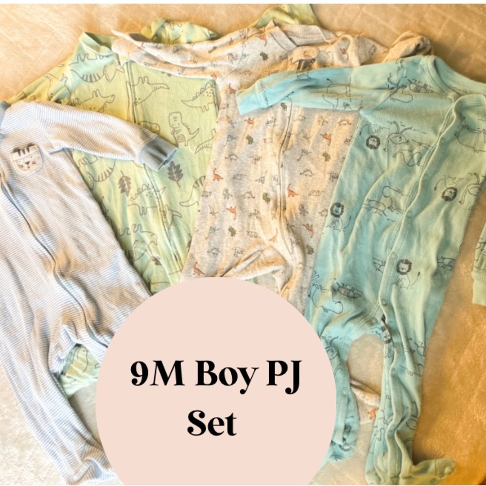 9 Month PJ Lot, long sleeve Footsie Pajamas for boys, Onsie Zip Up PJs, Bundle,